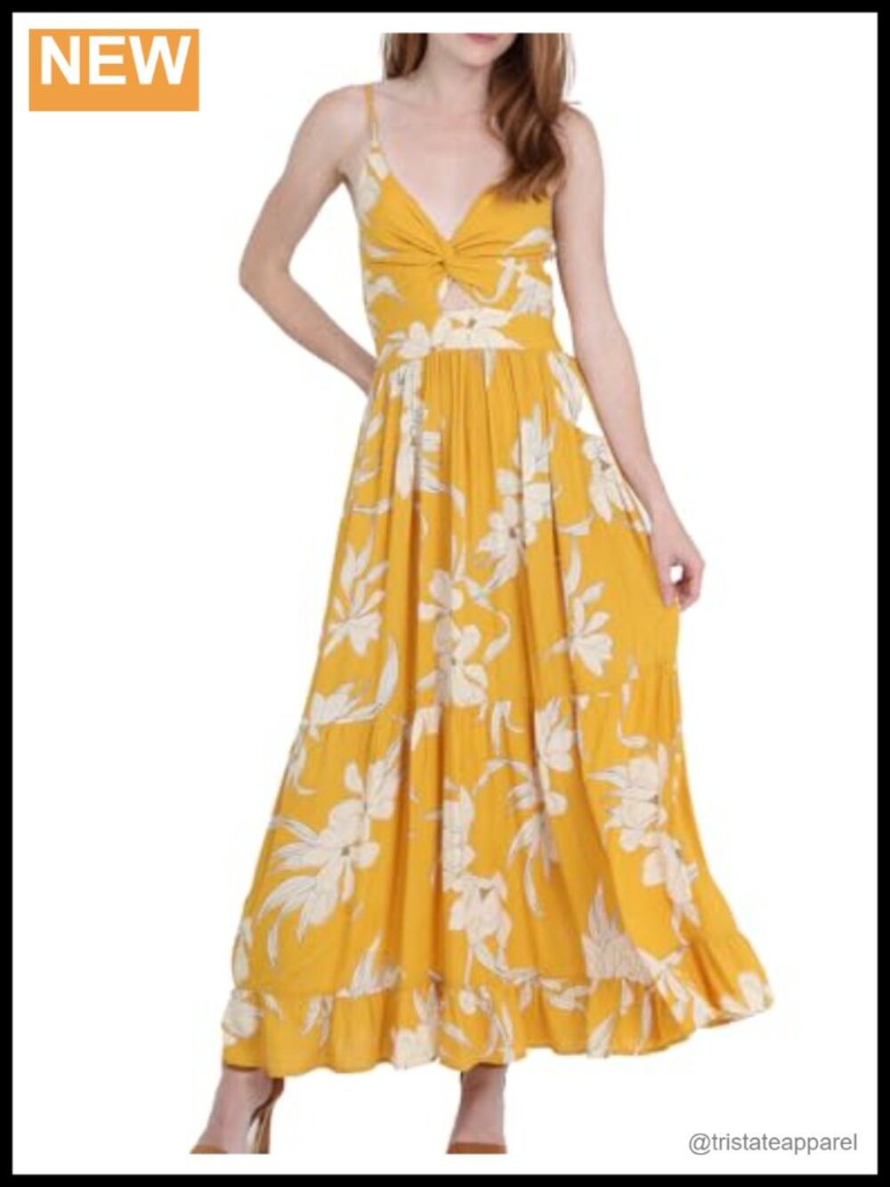 Angie Women's Peekaboo Tiered Maxi Dress Twist Front Floral